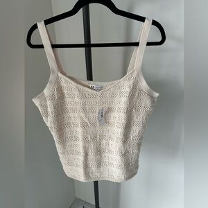 Signature Cream Ribbed Cropped Tank Top